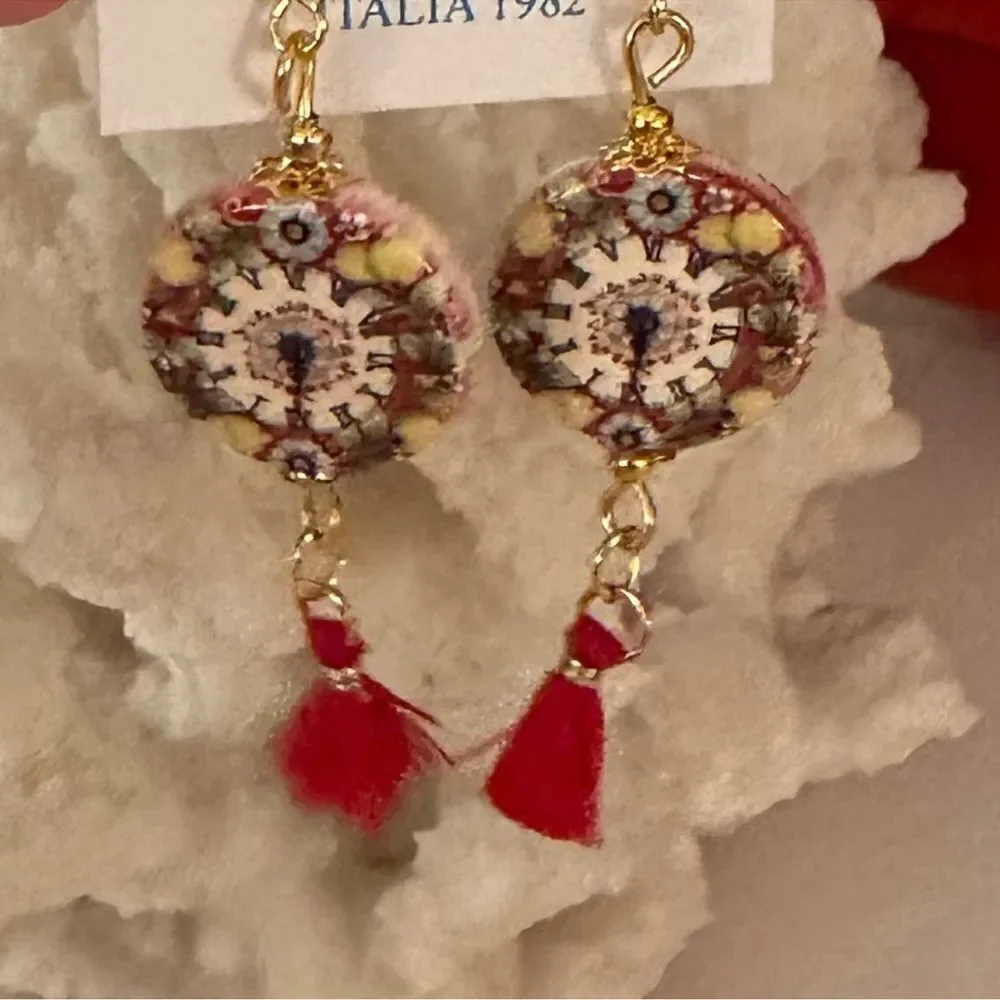 Dolce Vita x Anthro Rounded Roman Numeral Coral Clock Art Tassel Earrings